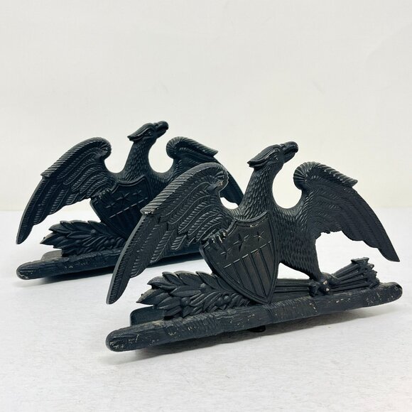 Vintage 1952 Virginia Metal Crafters Black Cast Iron SPREAD EAGLE Bookends USA - Picture 1 of 12
